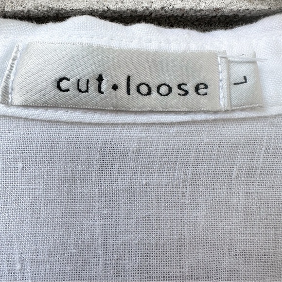Cut Loose White Linen Oversized Button Front Shirt Top 3/4 Sleeve Made in USA L - Picture 4 of 12
